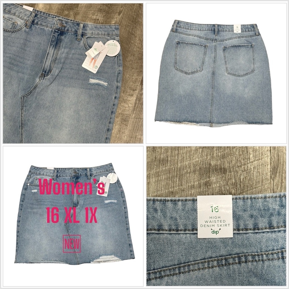 Women’s Dip 16 XL 1X Skirt Denim Jeans Jean Faded Navy Blue Straight Distressed